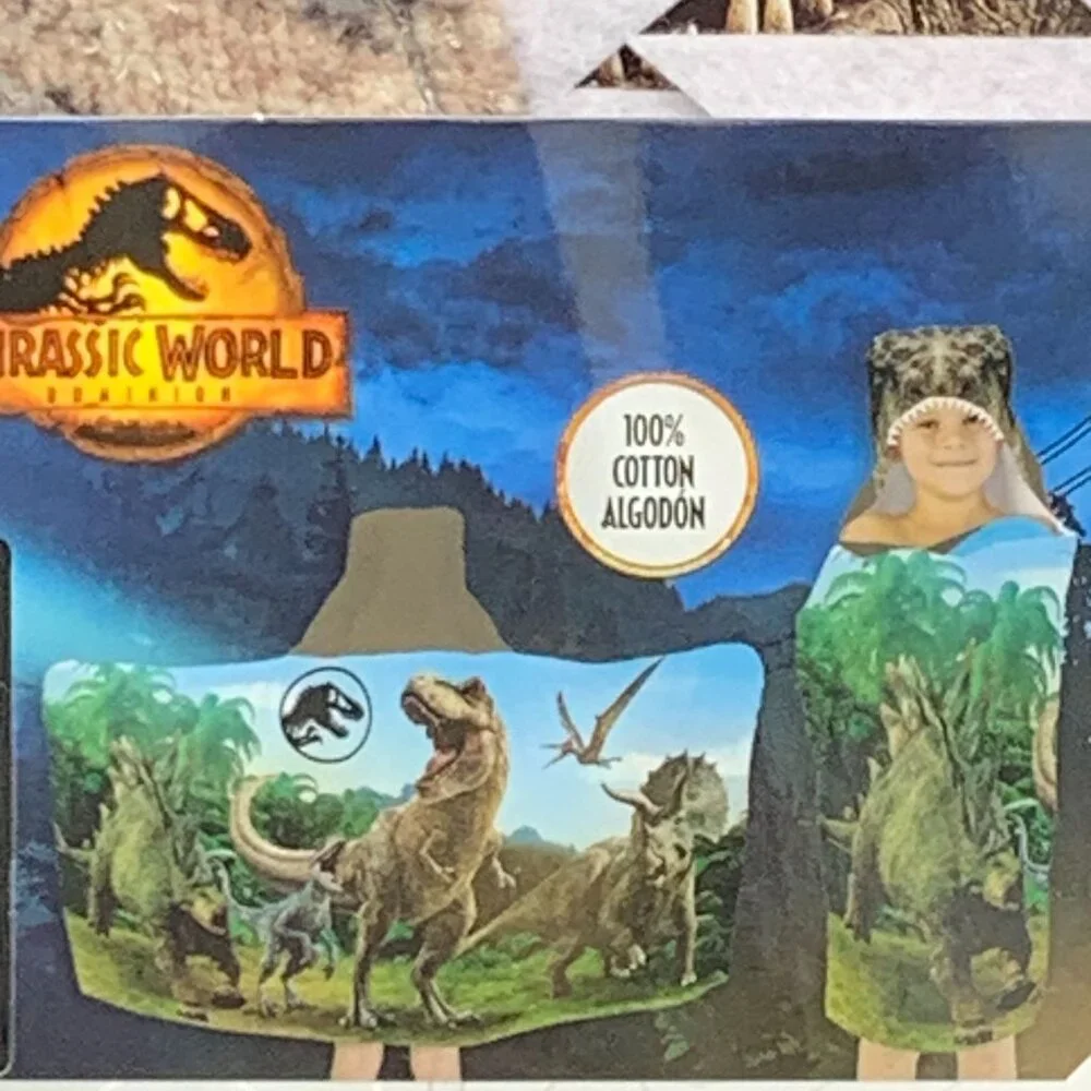 Jurassic World Hooded Towel T-Rex Kids 100% Cotton Dinosaur Bath‎ Wrap 24x50